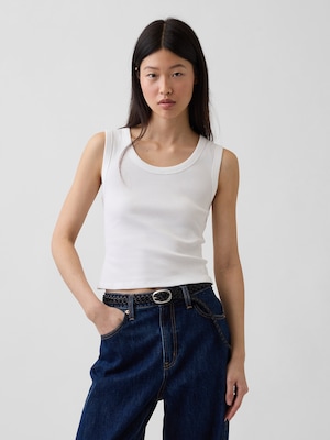 リブ クロップド スクープネック タンクトップ
