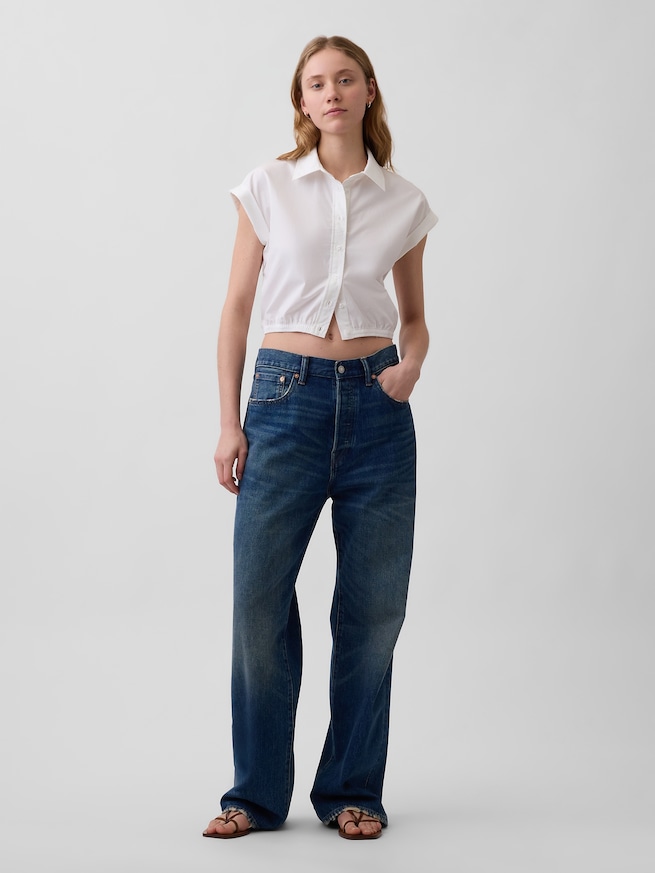 ポプリン キャップスリーブ クロップドシャツ-1