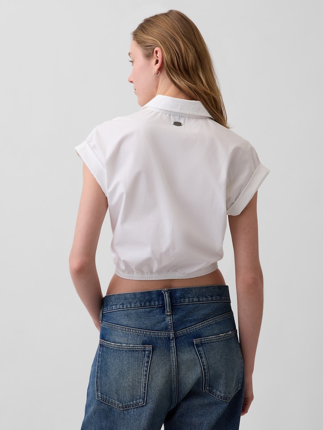 ポプリン キャップスリーブ クロップドシャツ-2