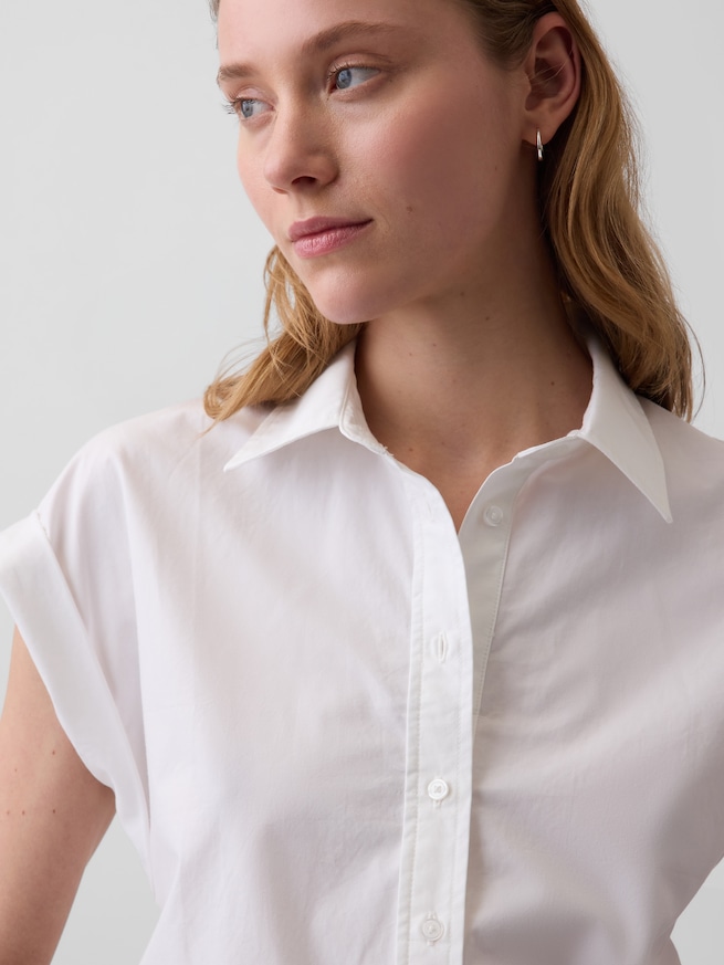 ポプリン キャップスリーブ クロップドシャツ-3