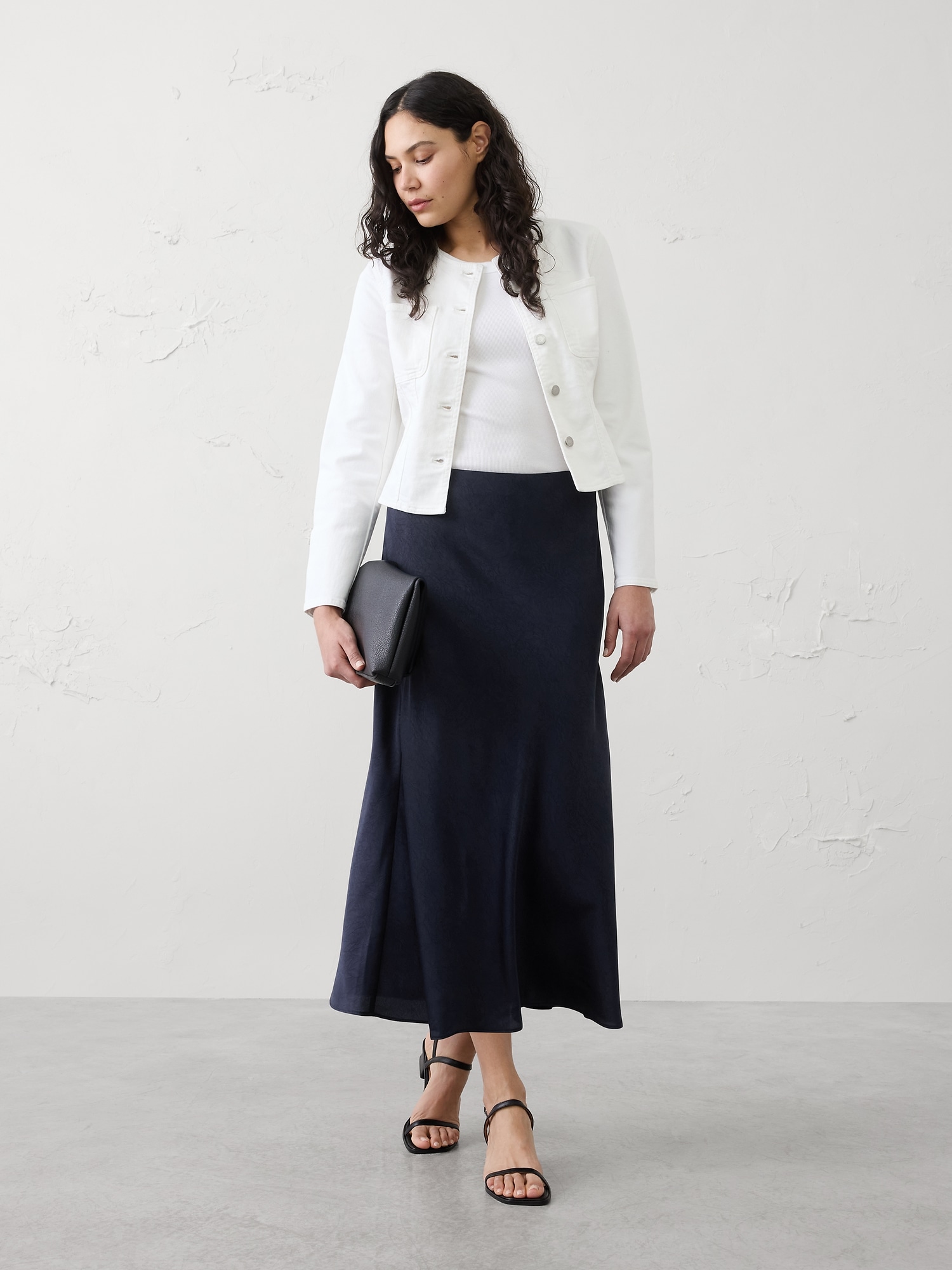 Crushed Satin Midi Skirt