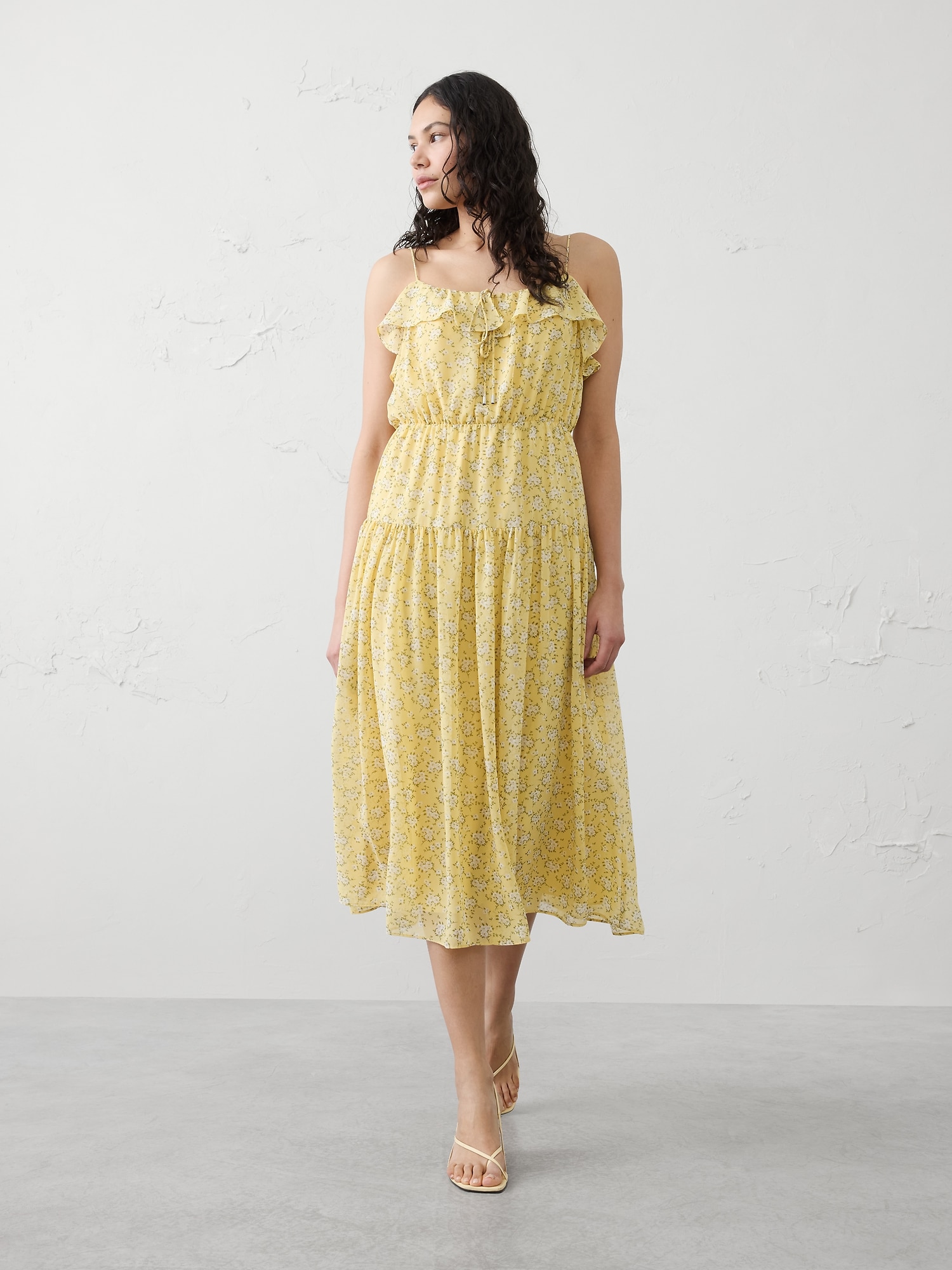 Chiffon Ruffle Midi Dress