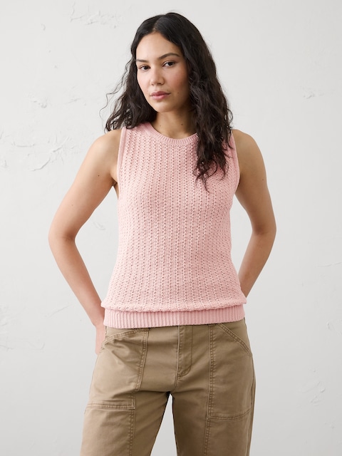 Cotton-Blend Textured Sweater Tank