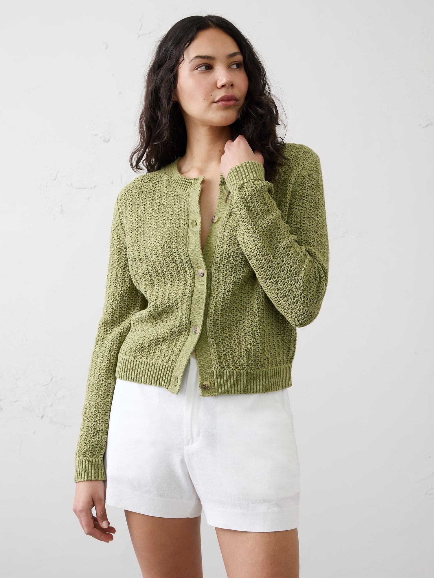 Cotton-Blend Textured Cardigan