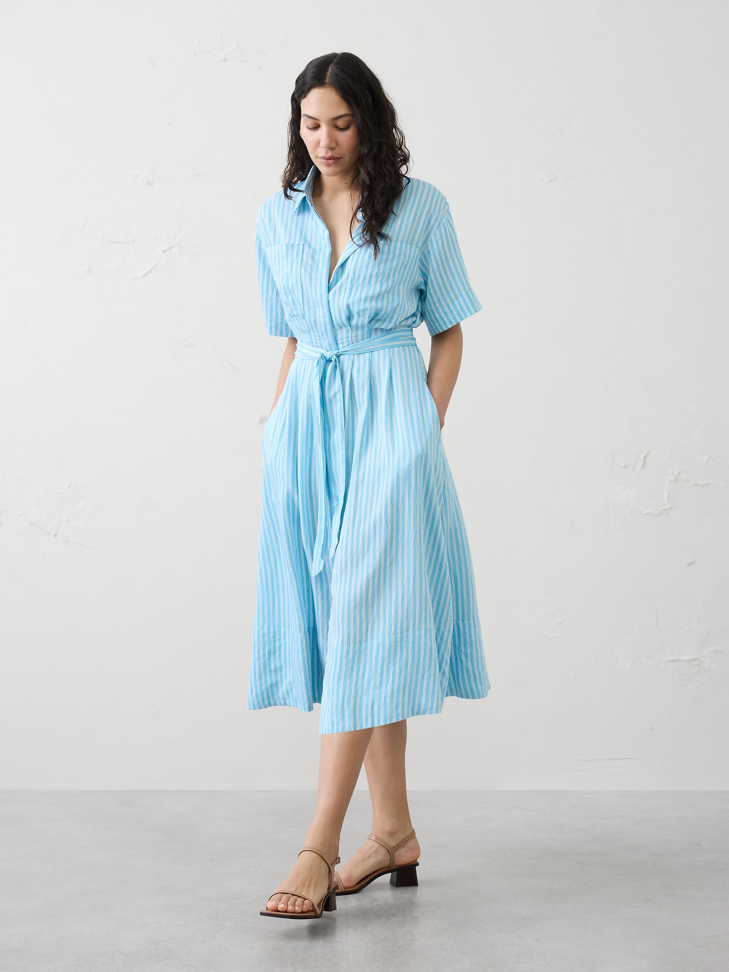 Pleated Midi Shirtdress