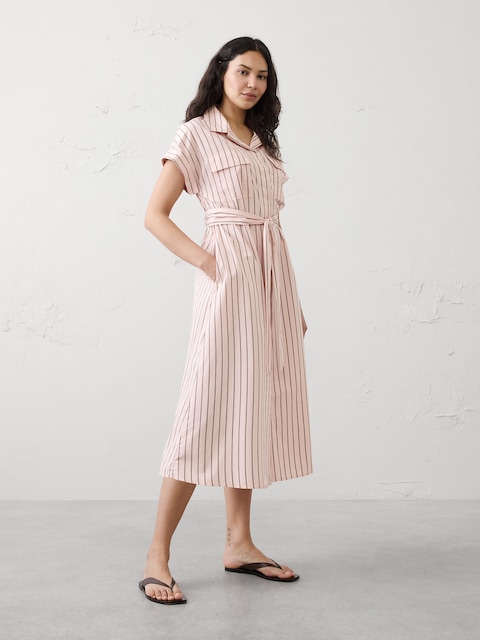 ROBE-CHEMISIER UTILITAIRE MI-LONGUE EN POPELINE
