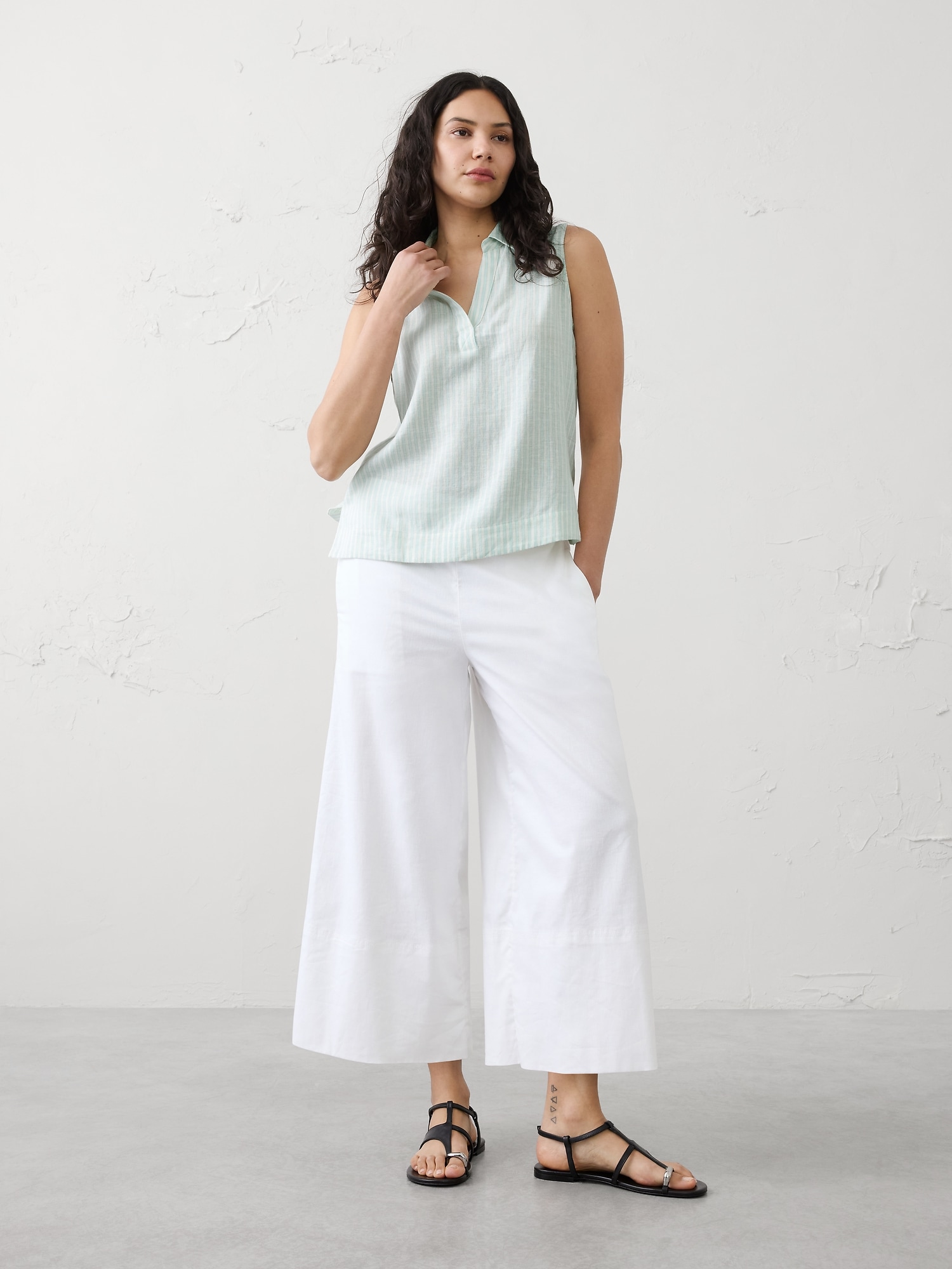 Linen-Blend Popover Top