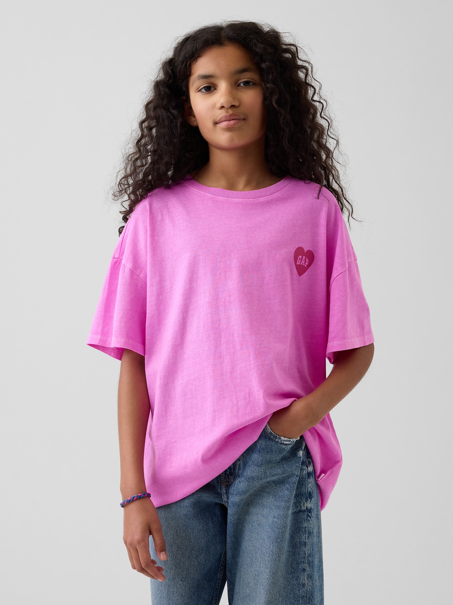 GAPハートロゴ オーバーサイズ チュニックTシャツ (キッズ)-1