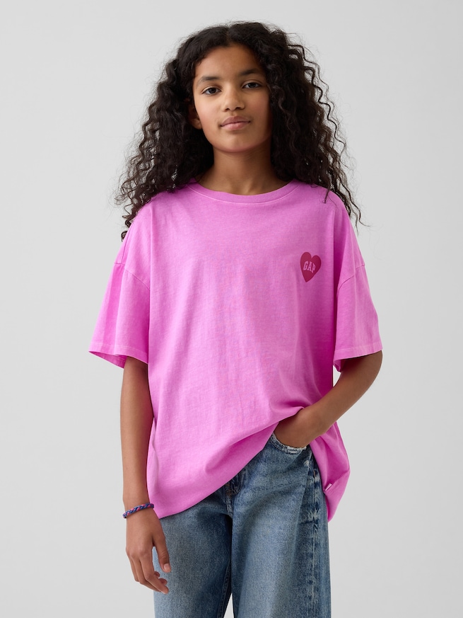 GAPハートロゴ オーバーサイズ チュニックTシャツ (キッズ)-1