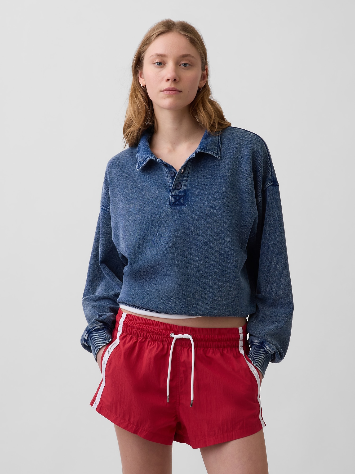 French Terry Oversized Polo Shirt Sweatshirt