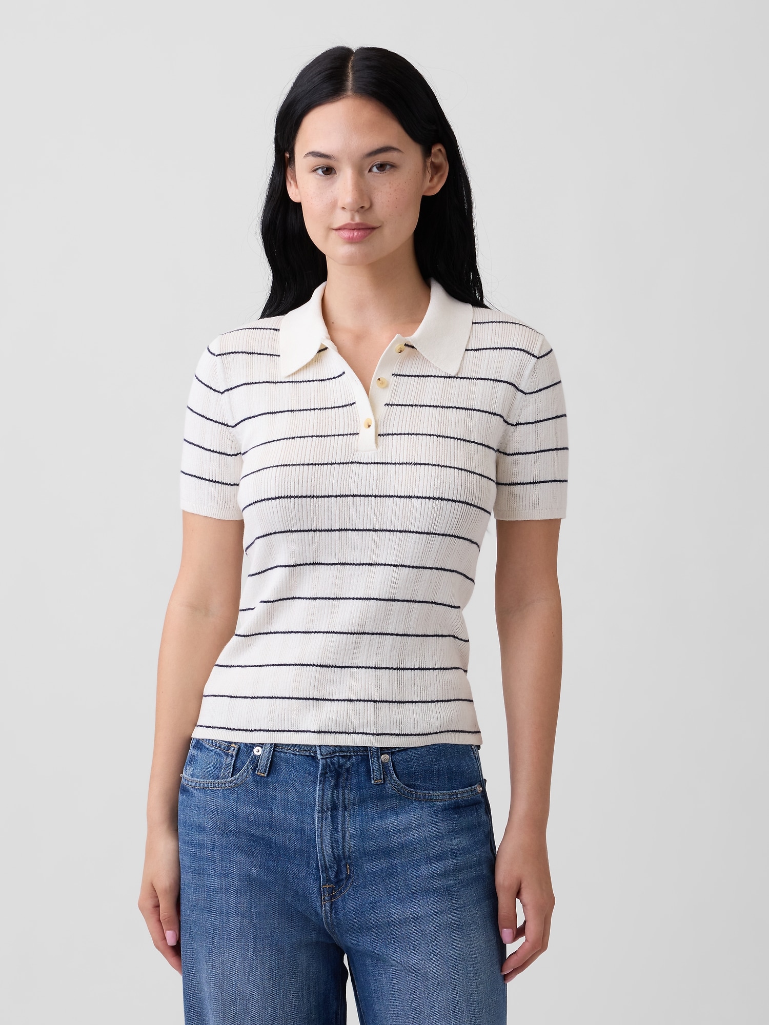 Ribbed Sweater Polo Shirt