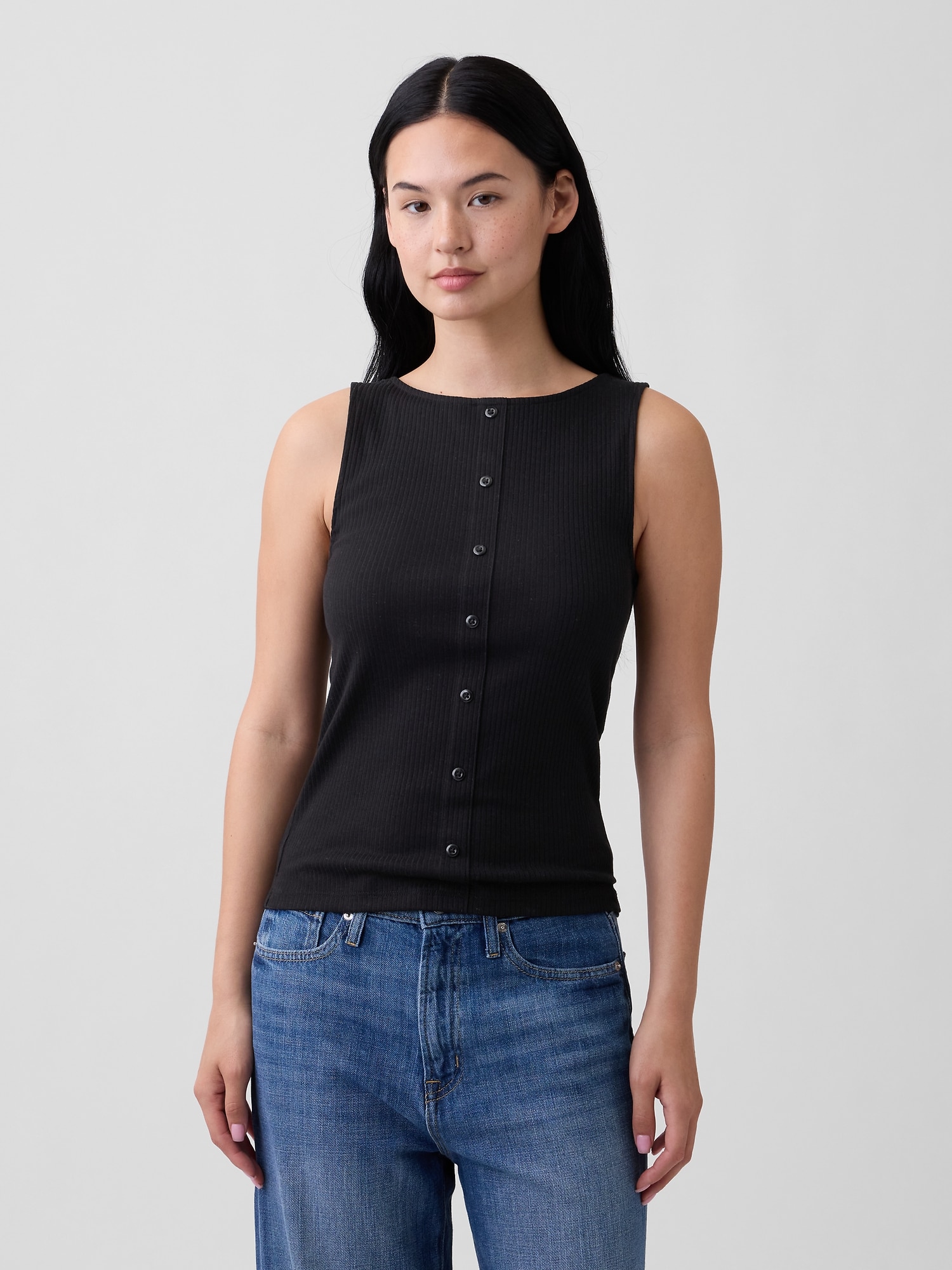 Ribbed Button-Up Top