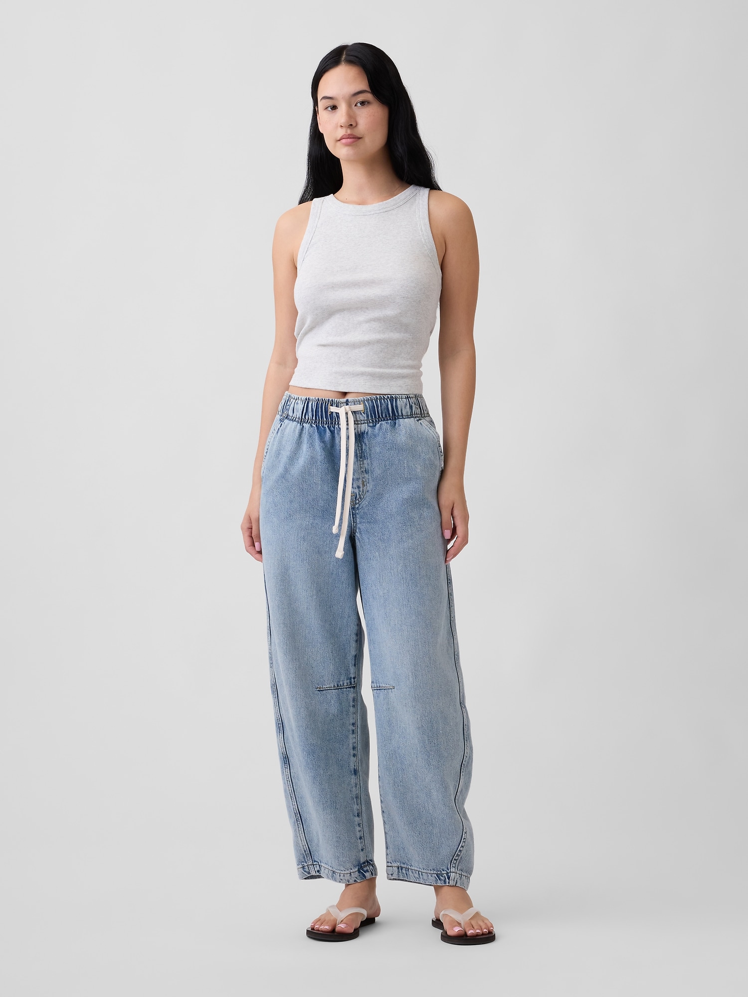Mid Rise SuperSoft Pull-On Barrel Jeans
