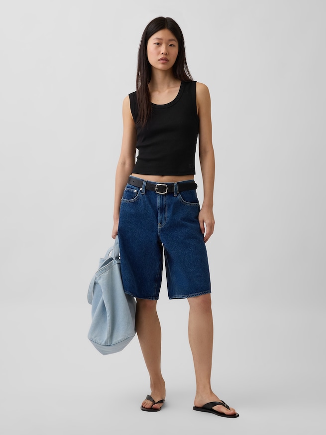 リブ クロップド スクープネック タンクトップ-1