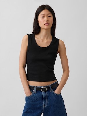 リブ クロップド スクープネック タンクトップ