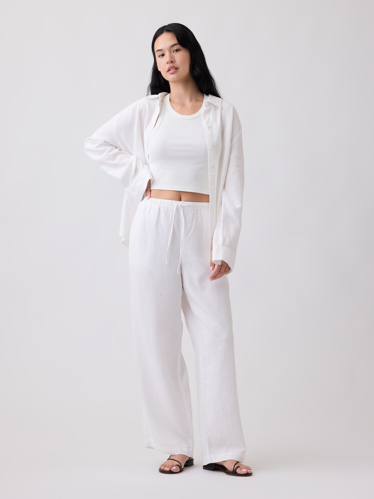 Relaxed Linen-Blend Wide-Leg Pants