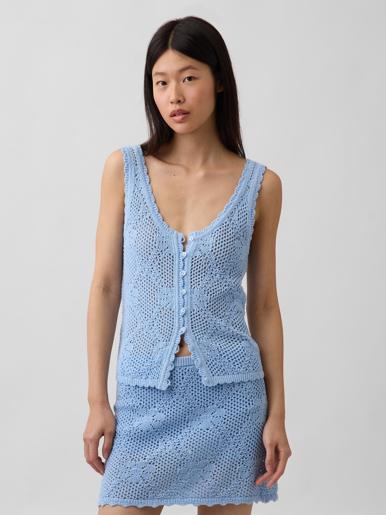 100% Cotton Pointelle Sweater Tank