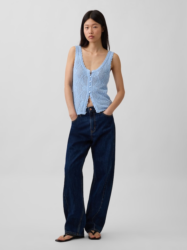 コットン100% ポインテール ニットタンクトップ-1