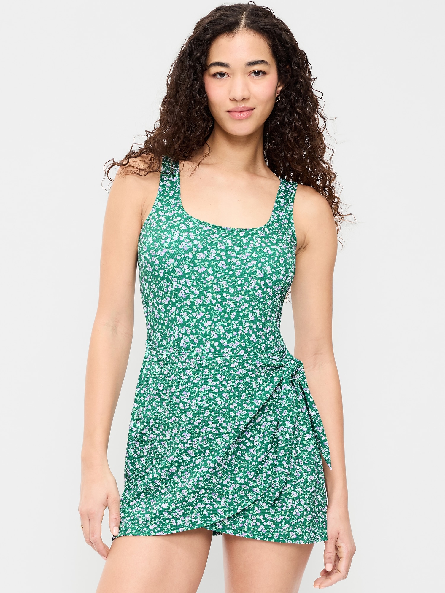 Pique Side-Tie Swim Dress