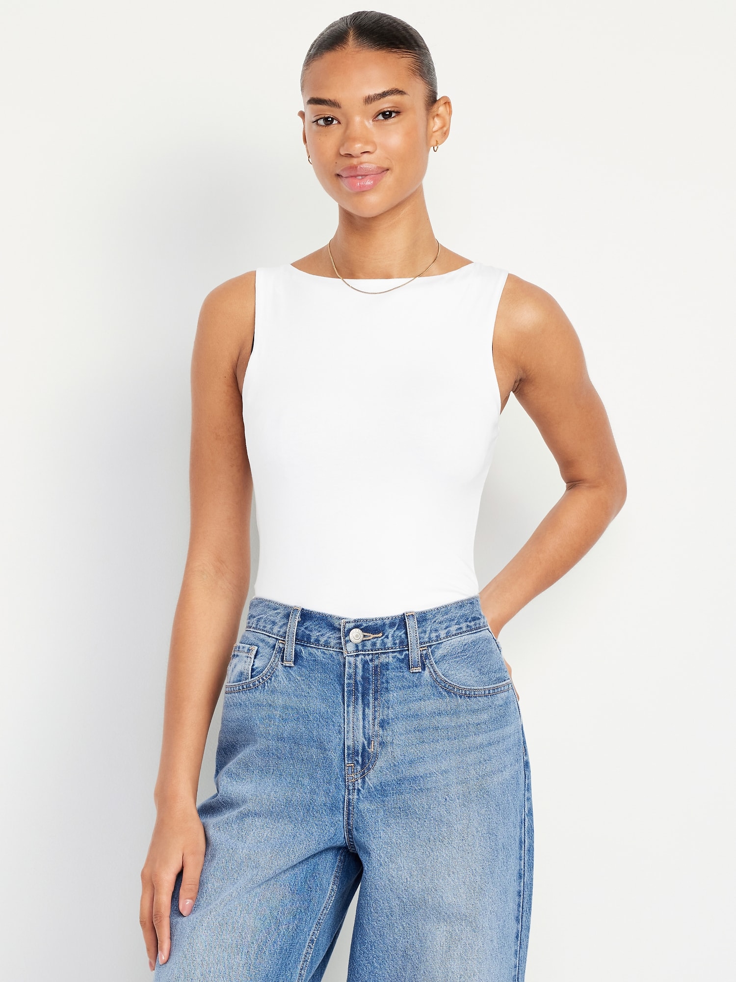 Hug Double-Layer Boat-Neck Top