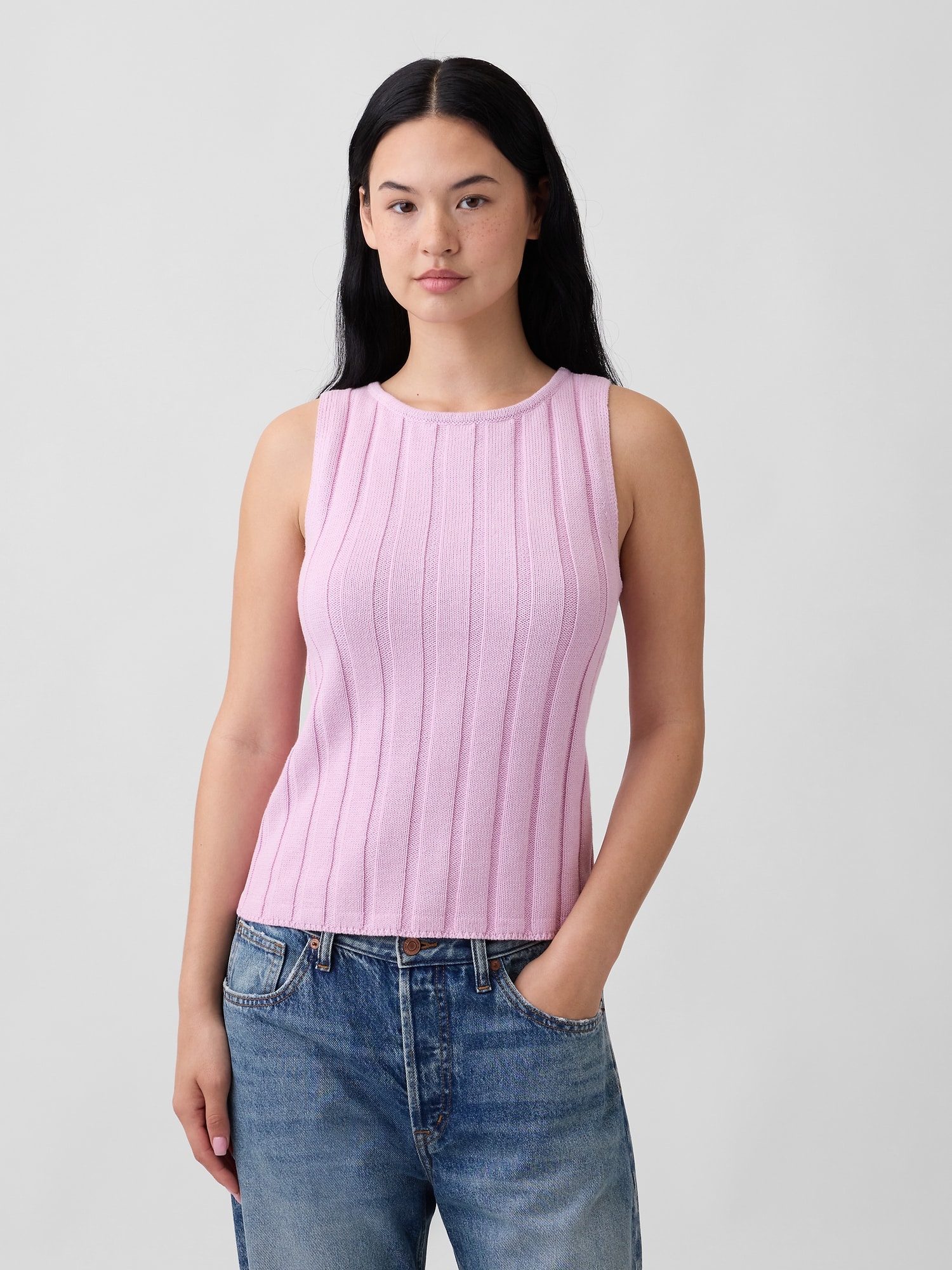Relaxed Ribbed Boatneck Tank Top
