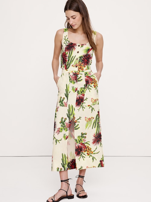 リネン フロント スリット ミディスカート