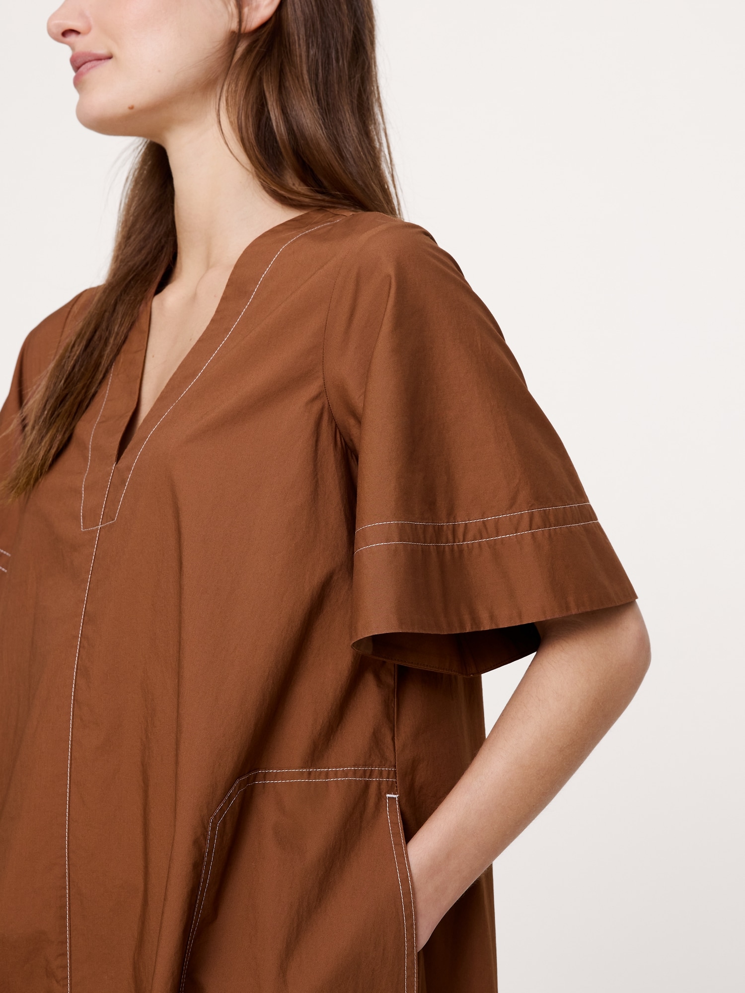 コットン ポプリン トラペーズ ミディ ドレス-3