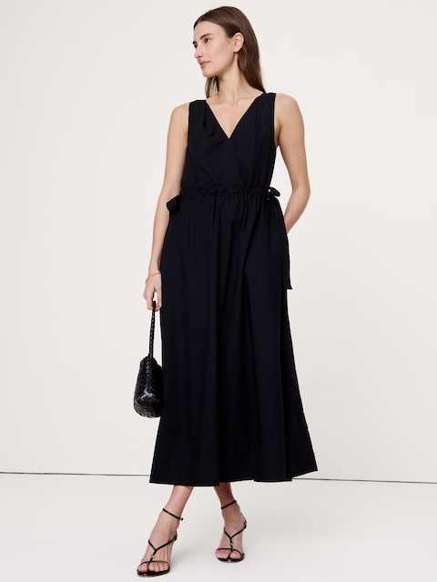 ROBE LONGUE À ÉPAULES TORSADÉES EN POPELINE