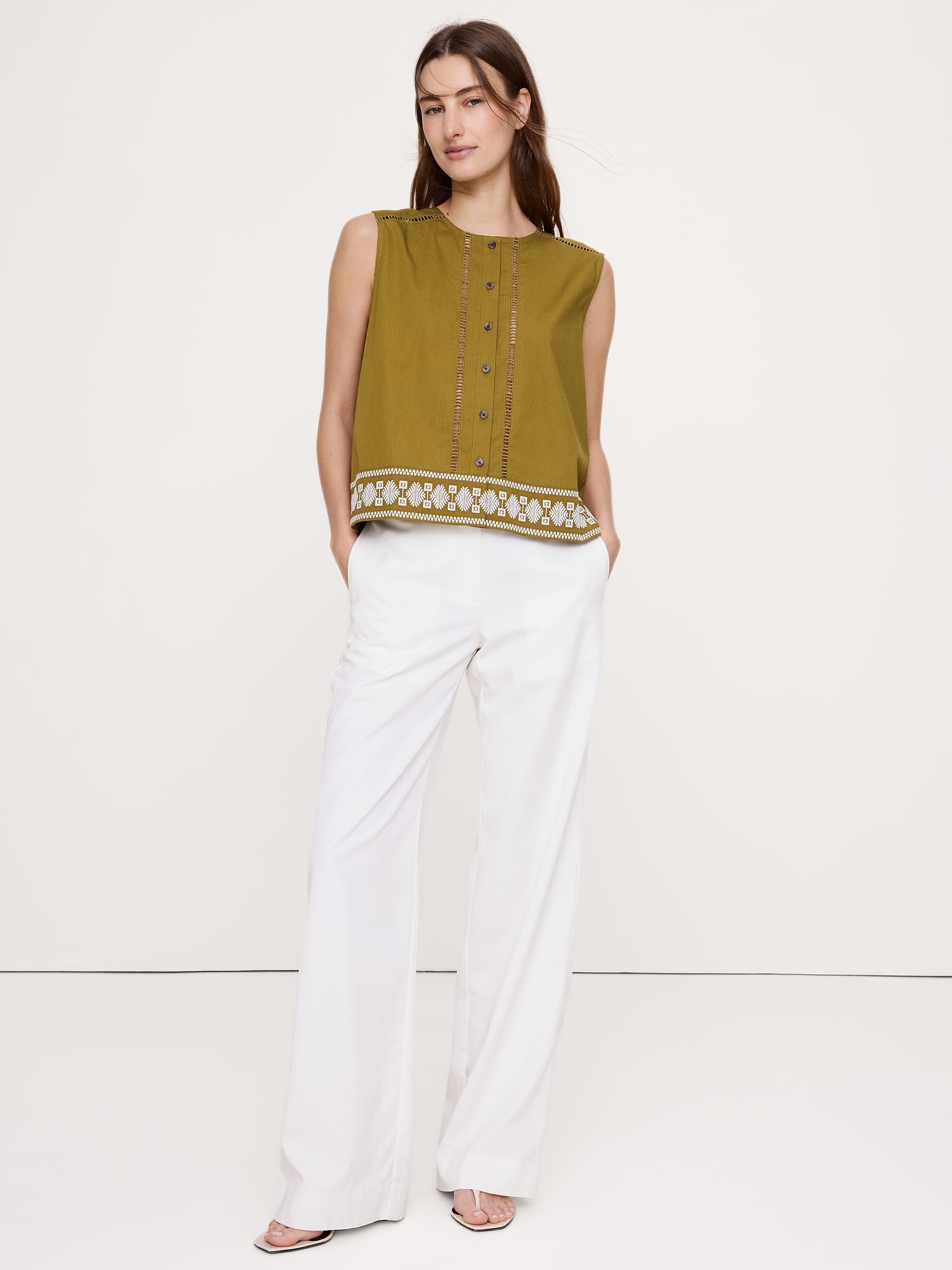 エンブロイダリー ストレッチコットン タンクトップ-2