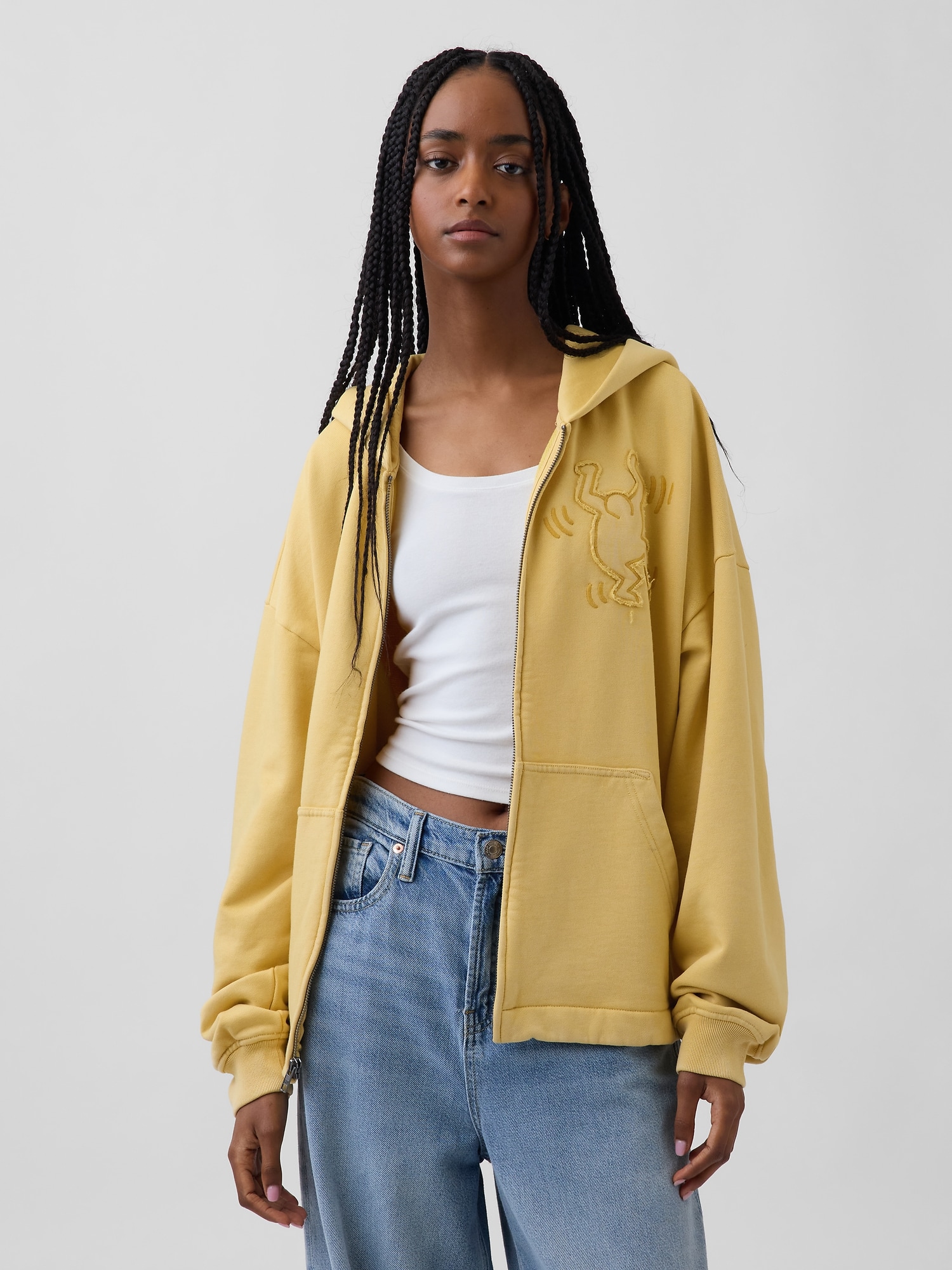 キース・ヘリング ヘビーウェイト クロップド ジップアップパーカー-4