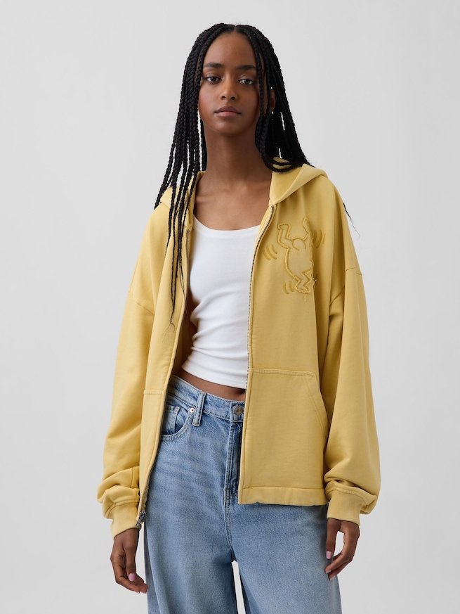 キース・ヘリング ヘビーウェイト クロップド ジップアップパーカー-4