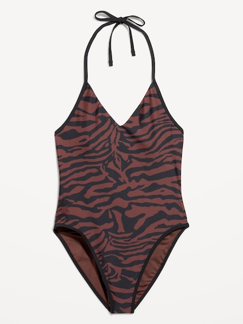 Pique V-Neck Halter Swimsuit