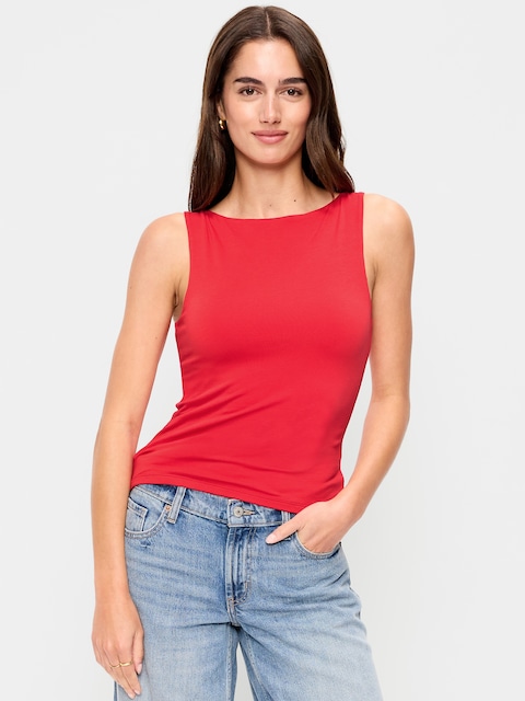 Hug Double-Layer Boat-Neck Top