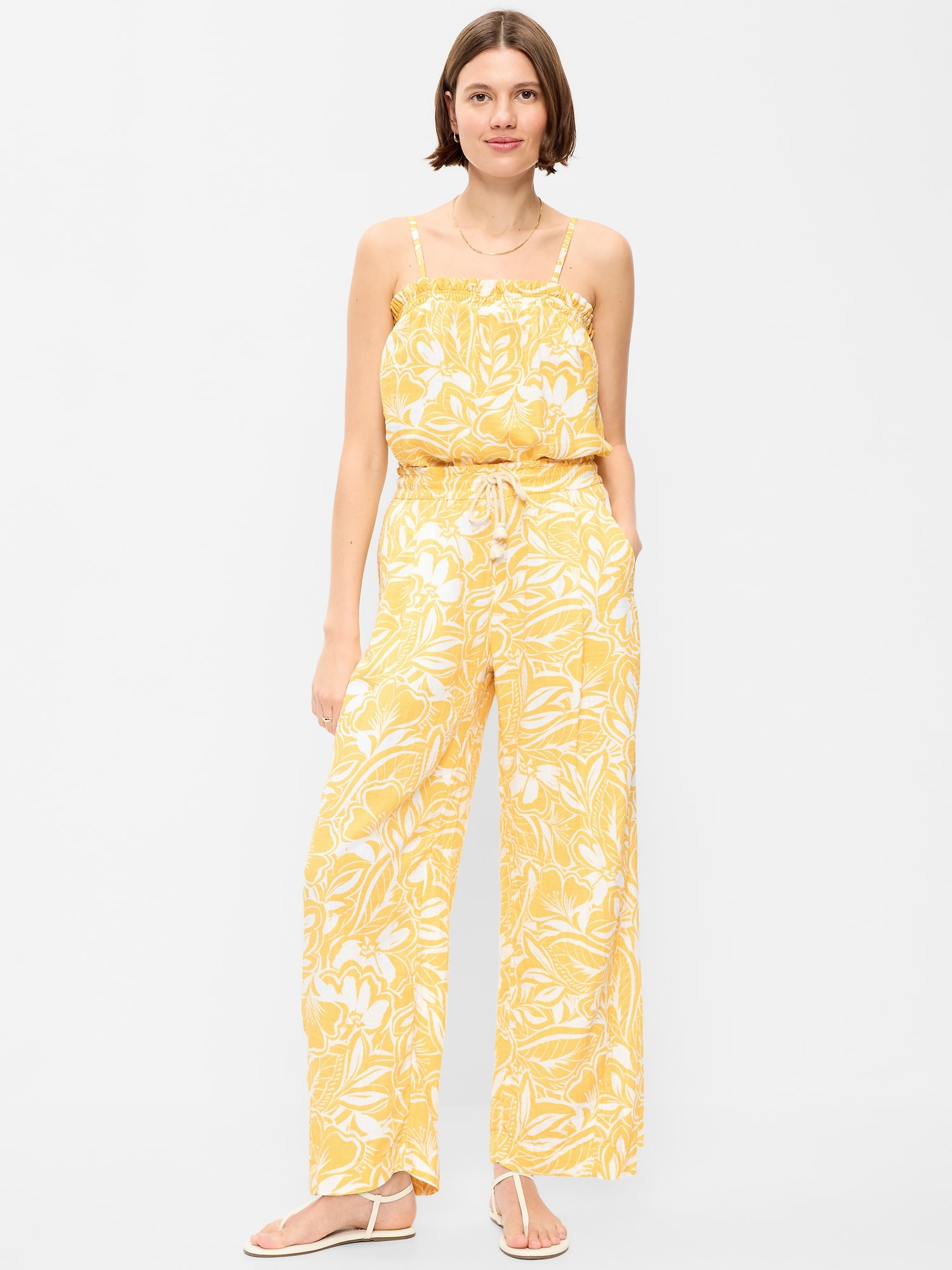 High-Waisted Crinkle Gauze Barrel Ankle Pants