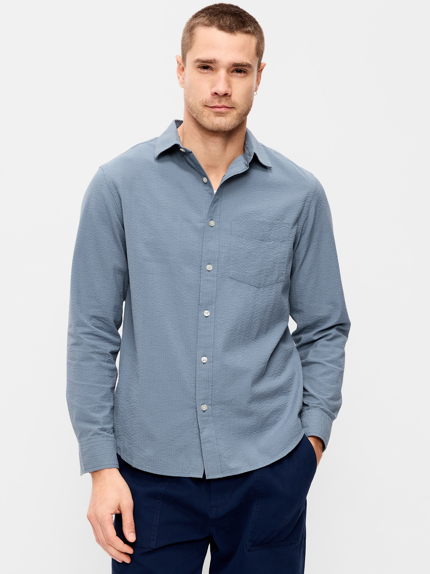 Long-Sleeve Seersucker Pocket Shirt
