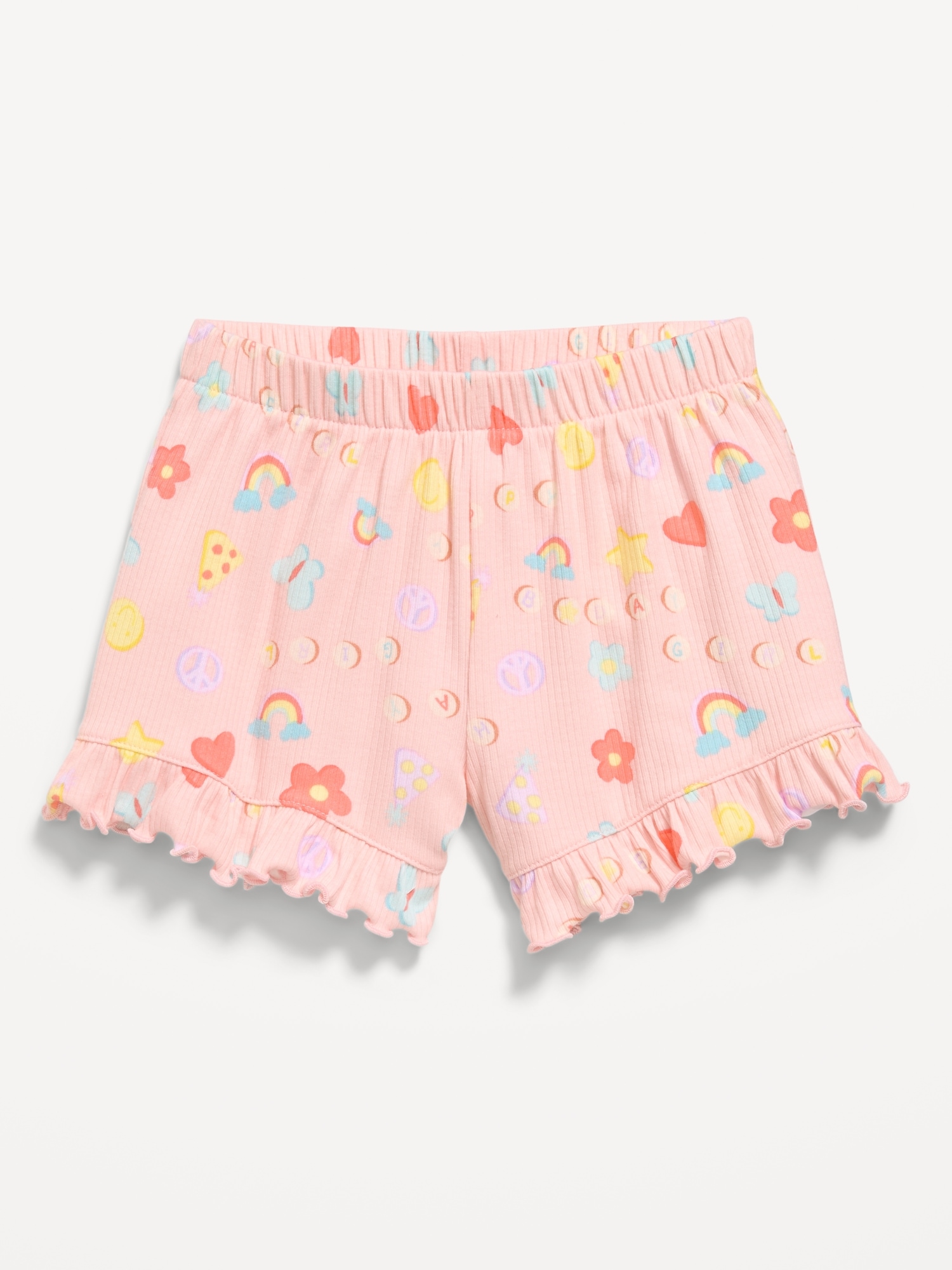 Printed Ribbed Ruffled Shorts for Toddler Girls