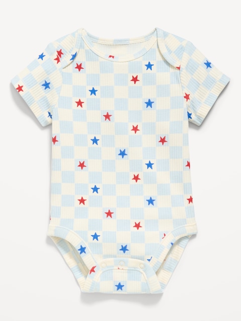Printed Short-Sleeve Ribbed Bodysuit for Baby