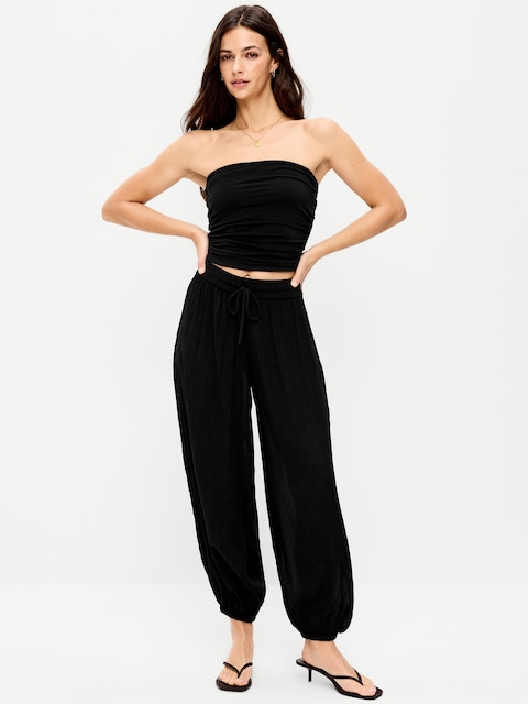 High-Waisted Crinkle Chiffon Harem Pants