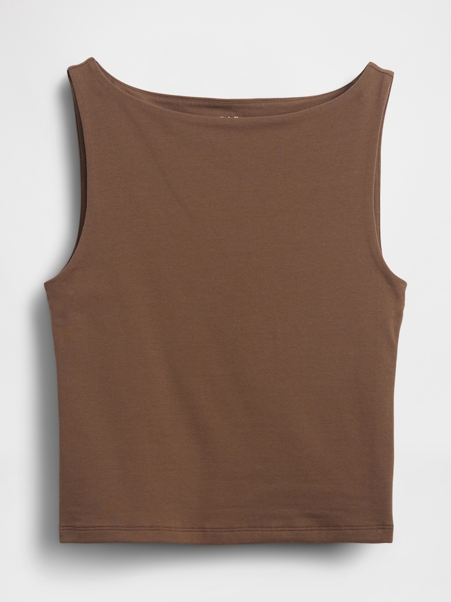 クロースニット ジャージー ボートネック クロップド シェルタンクトップ-4