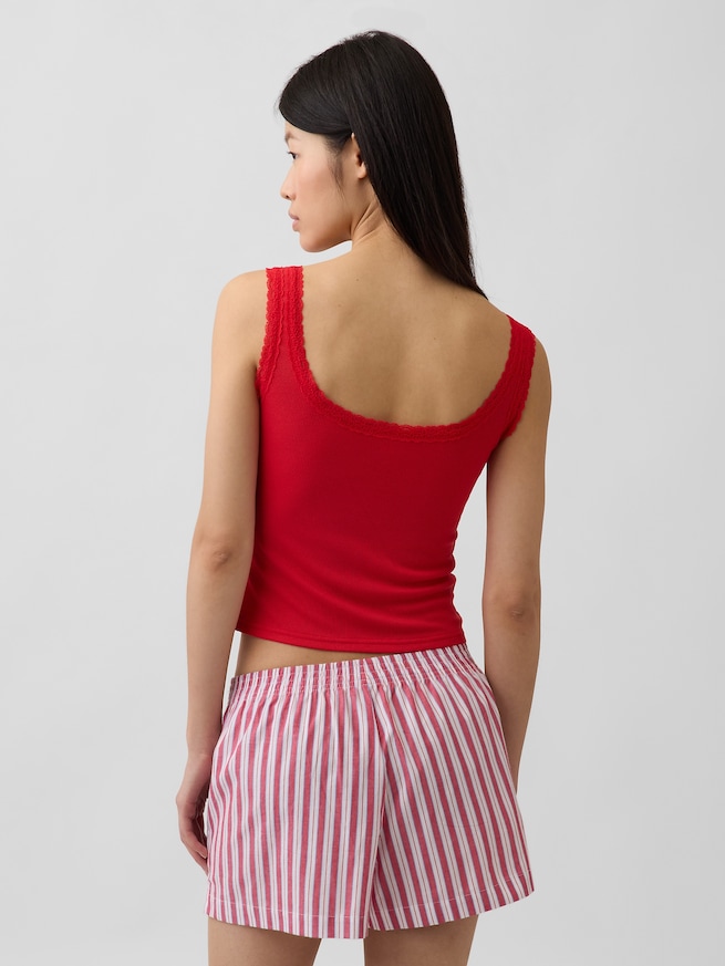 細リブ レース ヘンリーネック パジャマタンクトップ-2