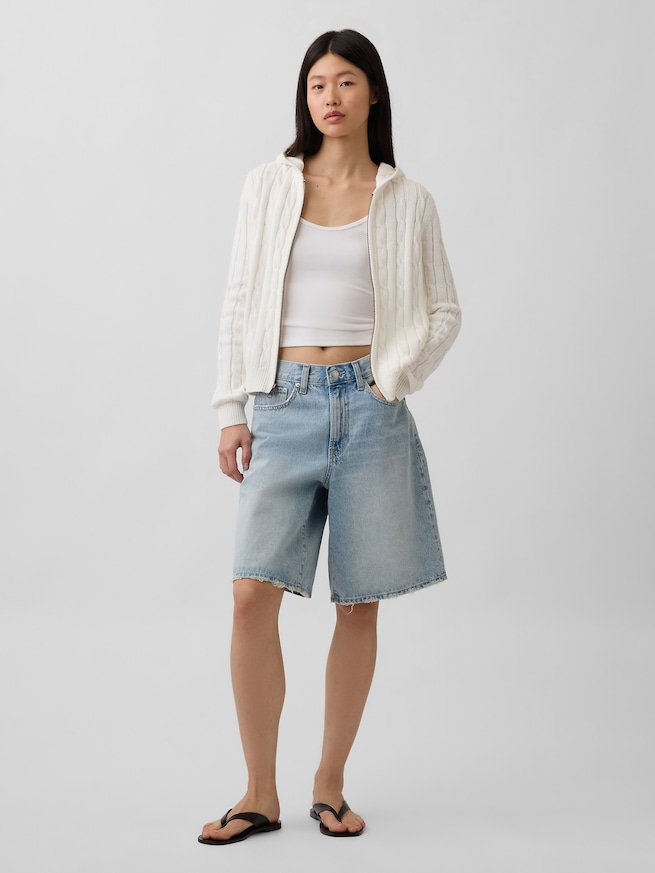 コットン100% ケーブルニット ジップアップ カーディガン-1