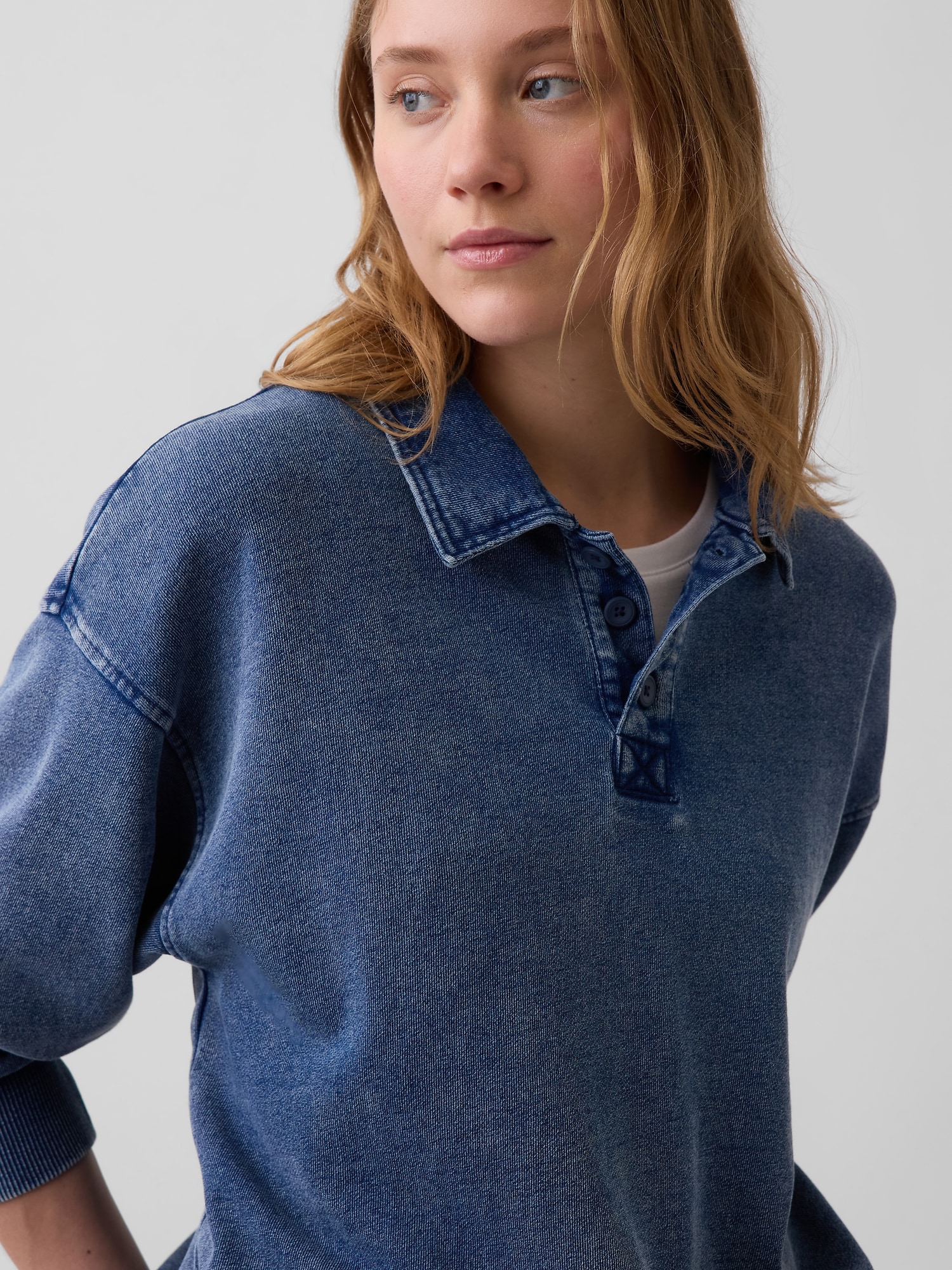 French Terry Oversized Polo Shirt Sweatshirt