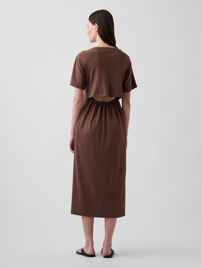 リラックスフィット GAPロゴ カットアウトTシャツ ミディワンピース-1