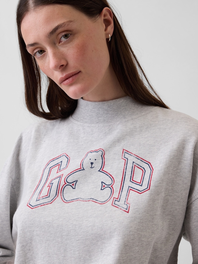 ヴィンテージソフト フレンチテリー オーバーサイズ モックネック GAPロゴ スウェットシャツ-3
