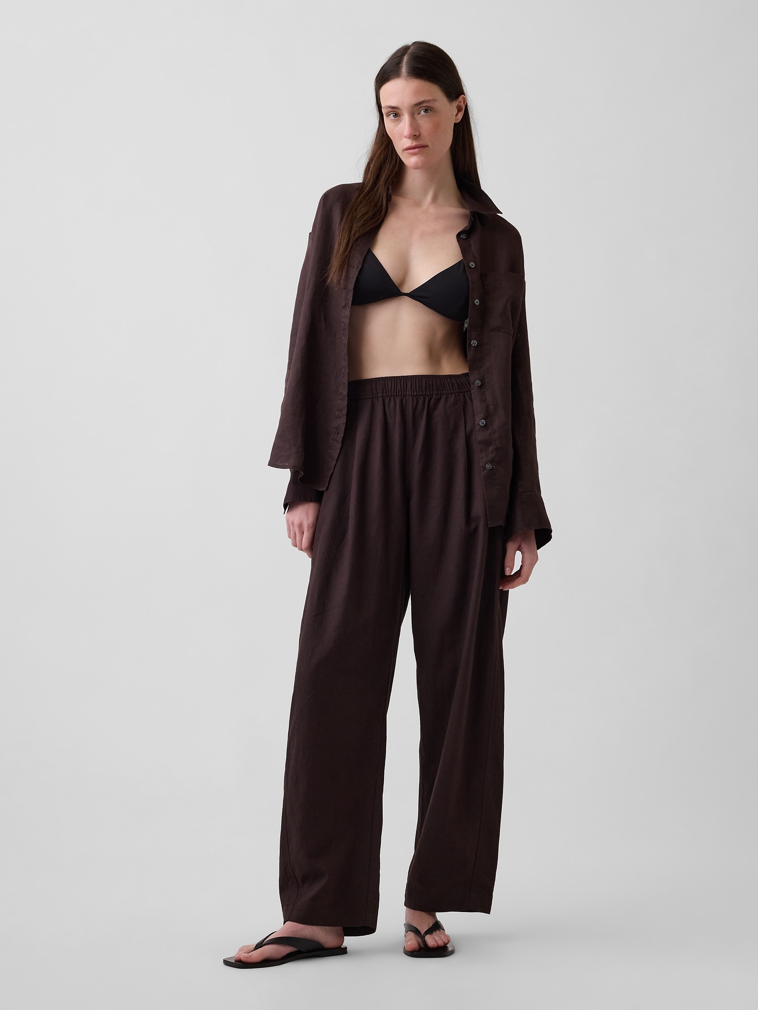 Linen-Blend Easy Barrel Pants