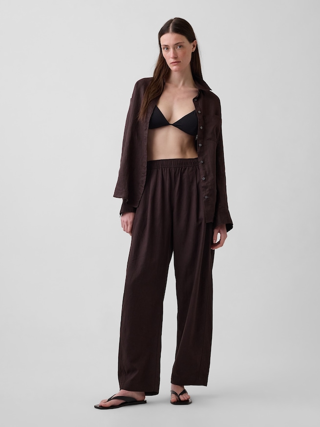 リネンブレンド イージーウエスト バレルパンツ-0