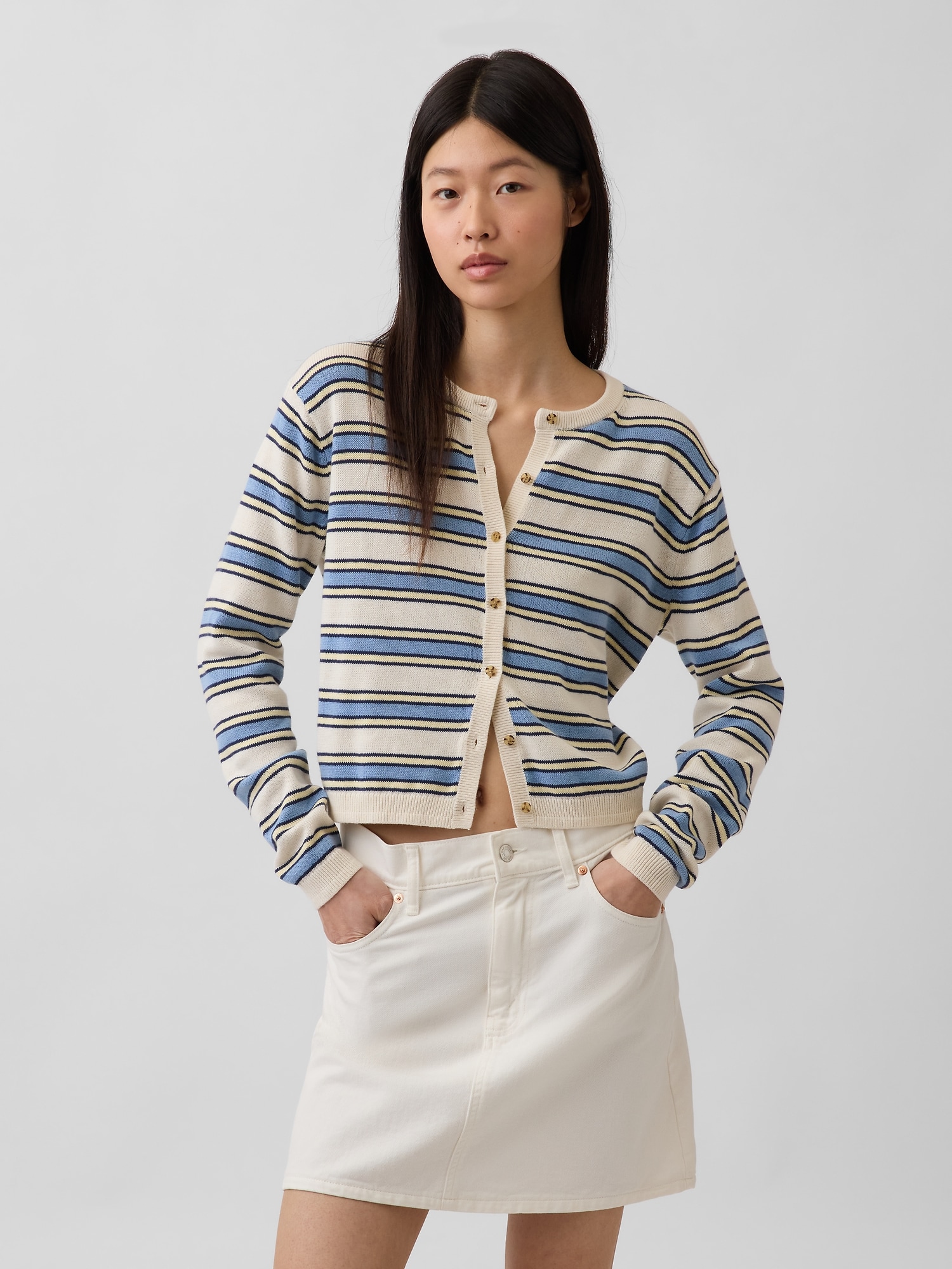 100% Cotton Relaxed Crop Cardigan Sweater