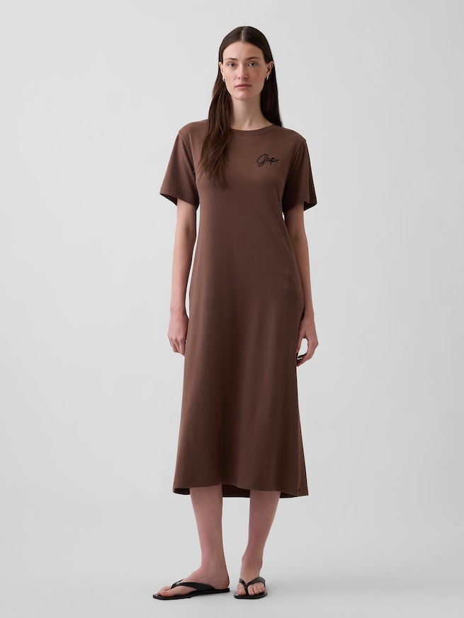 リラックスフィット GAPロゴ カットアウトTシャツ ミディワンピース-0