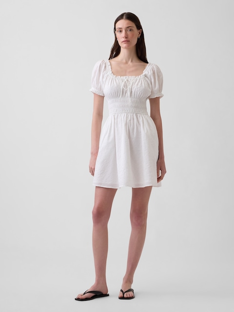 Smocked-Waist Mini Dress