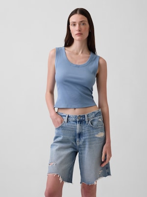 リブ クロップド スクープネック タンクトップ